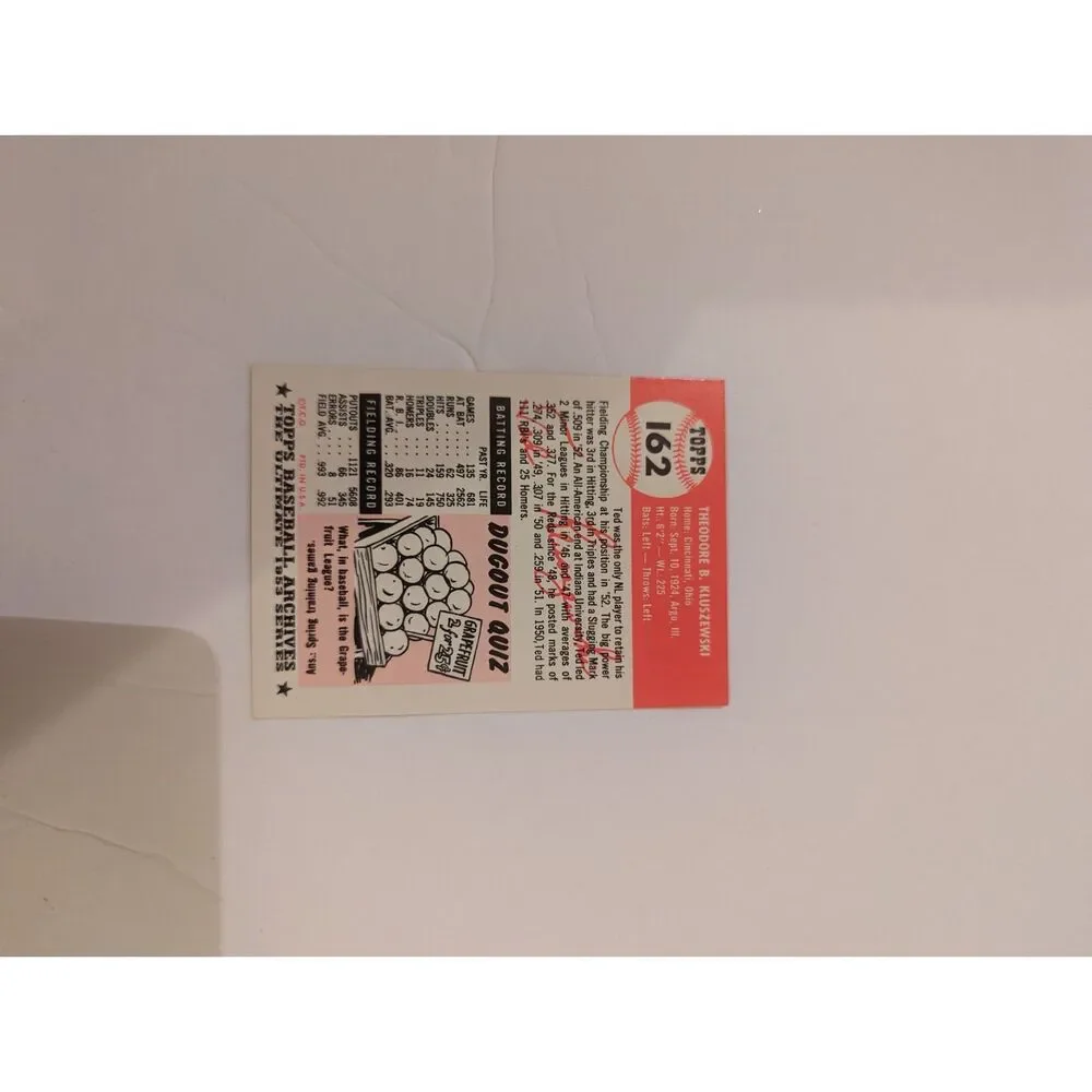 1953 Topps Baseball Archives- #162 Ted Kluszewski Cincinnati Reds 1st base‎ card